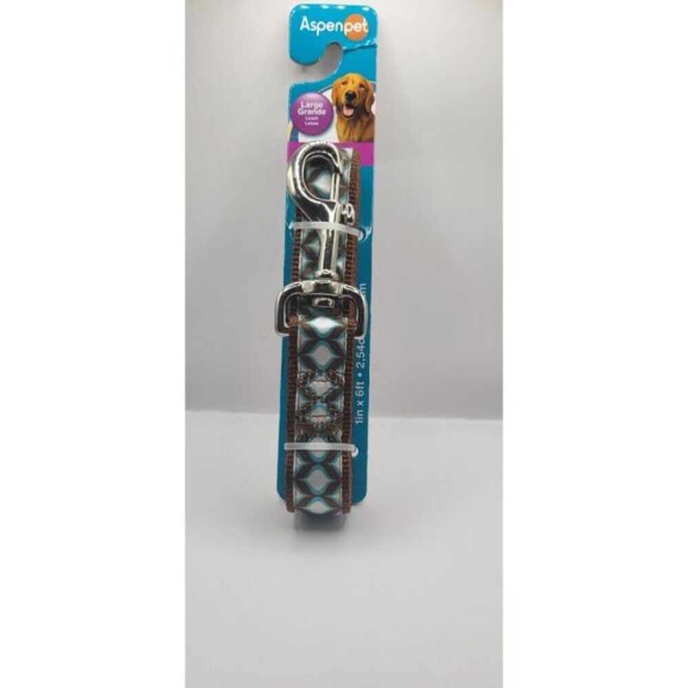 NEW‎ Aspen Pet Ribbon Overlay Dog Leash Harlequin Brown argyle Large 1" x 6 ft